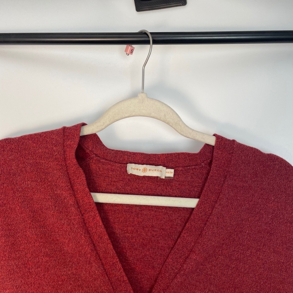 Tory Burch Women's Red Madeline V-Neck Merino Wool Cardigan Sweater Size XS - Picture 7 of 11